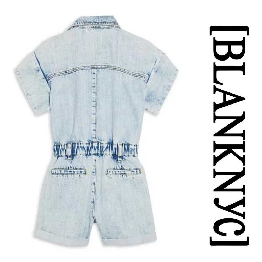 BLANK NYC - Time Zone Acid Wash Denim Short Sleeve Romper - XSmall - Picture 13 of 14